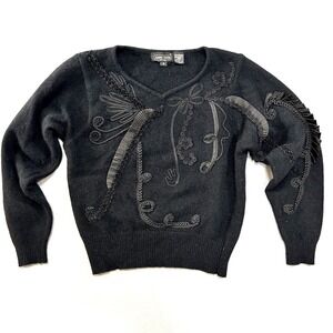 Vintage 80s Lambswool Angora Sweater Women's Ruffle Avant Garde Hong Kong Small